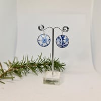 Image 3 of Enamel Earrings - Cobalt Blue and White Florals  (EJ048)