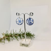 Image 4 of Enamel Earrings - Cobalt Blue and White Florals  (EJ048)