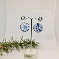 Image 2 of Enamel Earrings - Cobalt Blue and White Florals  (EJ048)