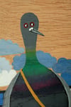 Carrier pigeon, acrylic painting on wood 