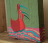 Bird trio, acrylic painting on wood
