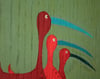 Bird trio, acrylic painting on wood