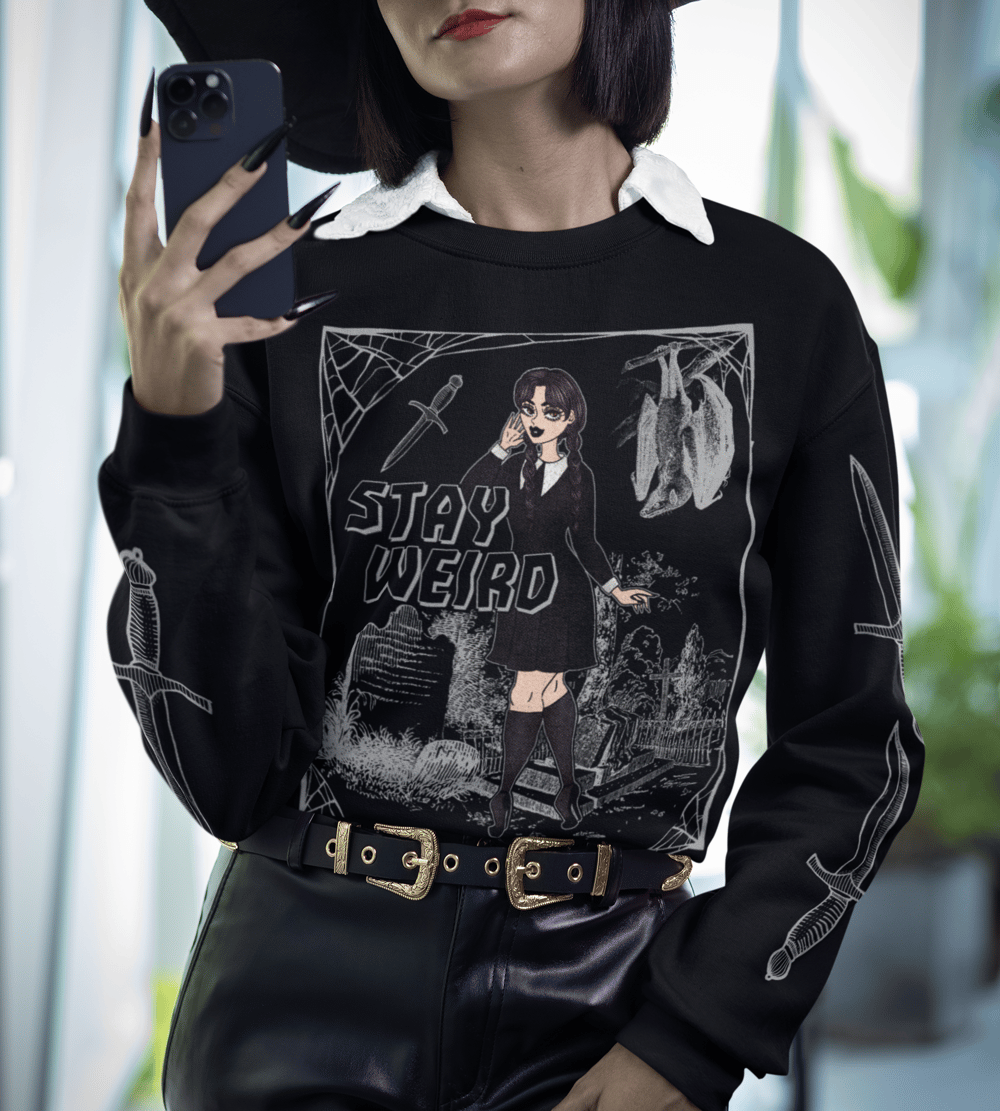 Image of WEDNESDAY ADDAMS WEIRDO CREWNECK