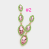 Elegant Rhinestone Pink and Green Dangling AKA Teardrop Earrings
