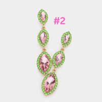 Image 1 of Elegant Rhinestone Pink and Green Dangling AKA Teardrop Earrings