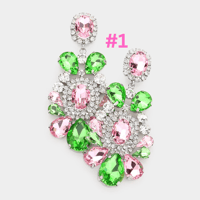 Image 2 of Elegant Rhinestone Pink and Green Dangling AKA Teardrop Earrings