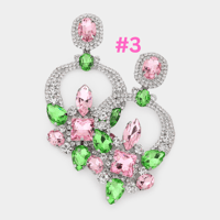 Image 3 of Elegant Rhinestone Pink and Green Dangling AKA Teardrop Earrings