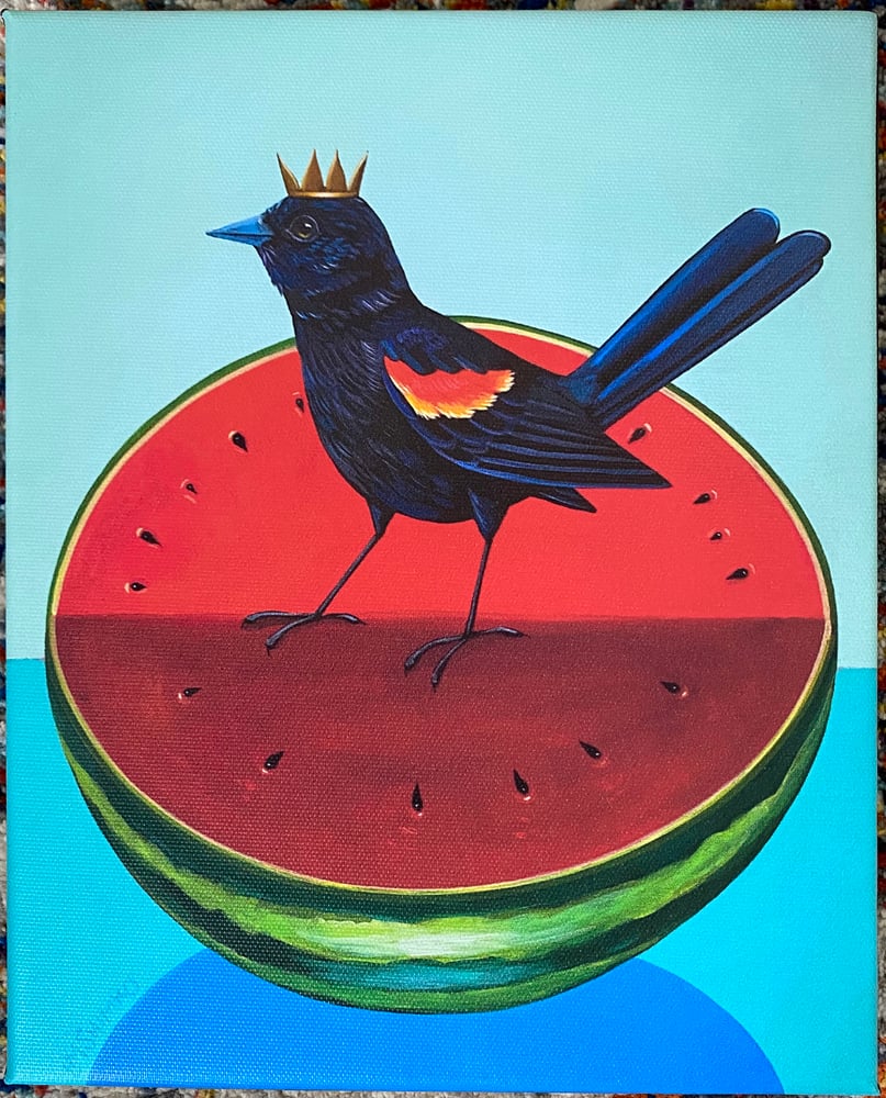 Image of PRINT Red-winged Blackbird Watermelon