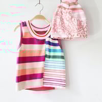 Image 5 of superstripe rainbow stripes print 10/12 courtneycourtney crewneck sweater cropped vest top tank crop