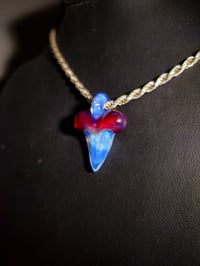 Image 2 of Fumed ruby & ghost shark tooth pendant. 