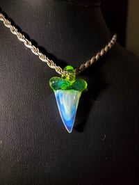 Image 1 of Ghost & opal lime shark tooth pendant.