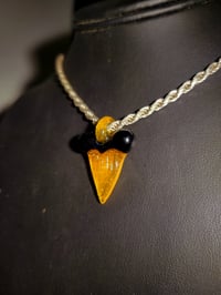 Image 3 of Orange & black shark tooth pendant.