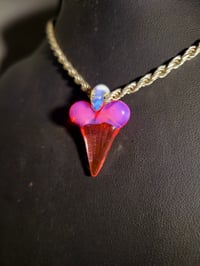 Image 1 of Peach, Karmaline & ghost shark tooth pendant. 