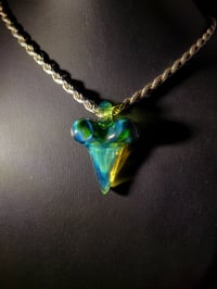 Image 1 of Sunset slyme & mixed color top shark tooth pendant. 