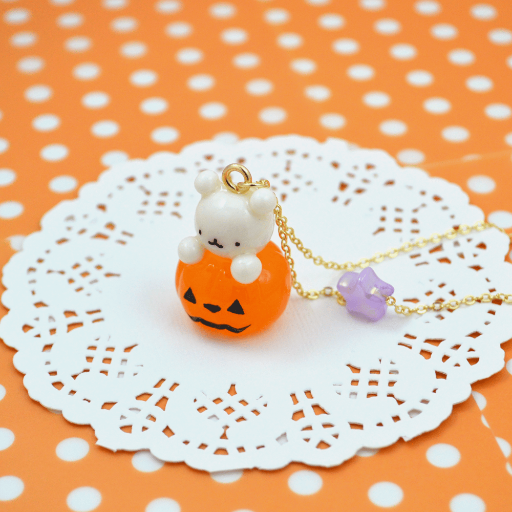 Pumpkin Bear Necklace: Orange