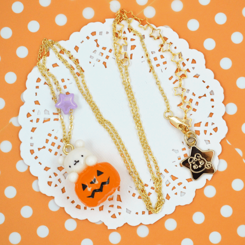 Pumpkin Bear Necklace: Orange