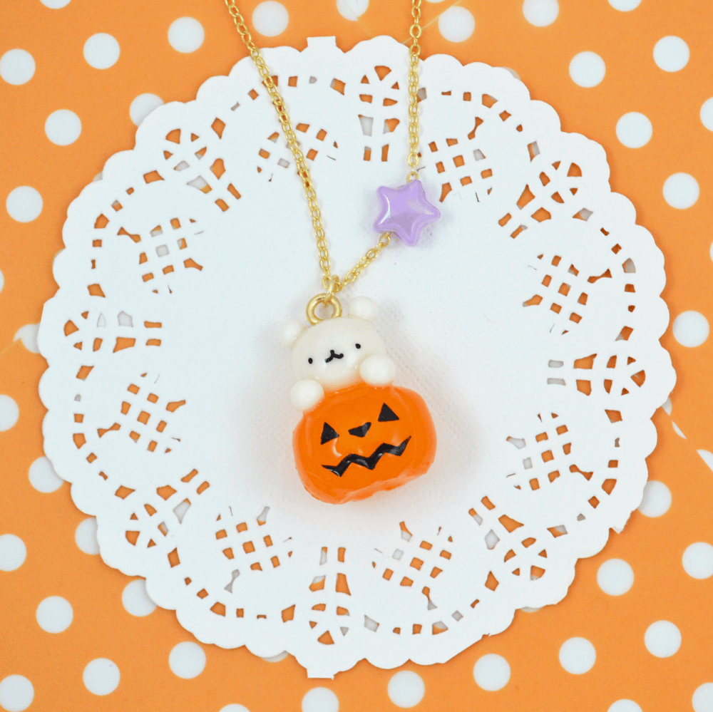 Pumpkin Bear Necklace: Orange