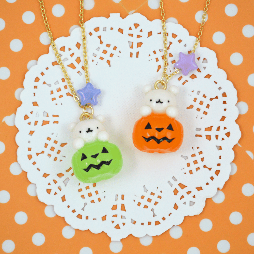 Pumpkin Bear Necklace: Orange