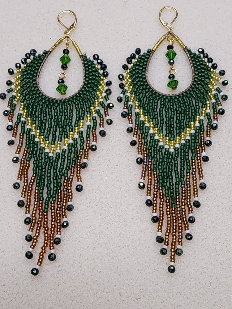 Image of Green Eye Goddess Fringe Earrings