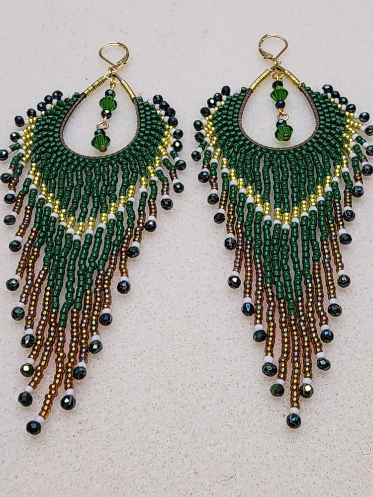 Image of Green Eye Goddess Fringe Earrings