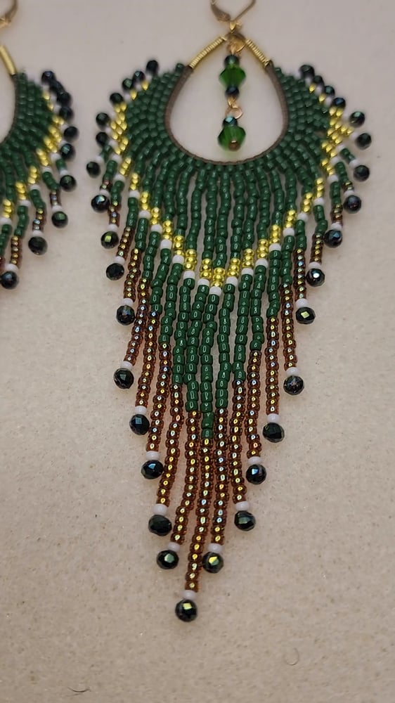 Image of Green Eye Goddess Fringe Earrings