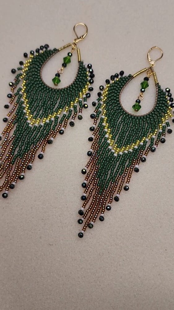 Image of Green Eye Goddess Fringe Earrings