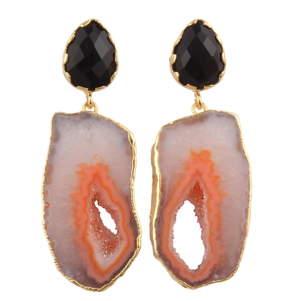 Image of Black Spinel and Orange Agate Slice earring