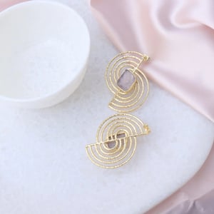 Image of Natural rough Rose quartz hammered earring