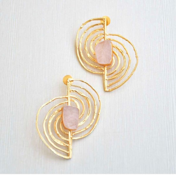 Image of Natural rough Rose quartz hammered earring