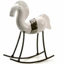 Unusual Rocking Horse in White or Black with Silver Ceramic Sculpture for Home Deco