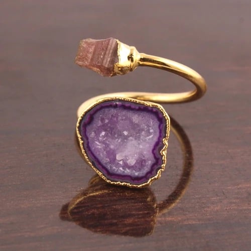 Image of Natural Geode druzy Tourmaline Ring