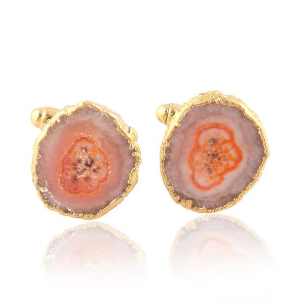 Image of Natural Orange Solar Quartz Cufflink 