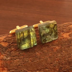Image of Natural Labradorite raw gemstone Cufflink 