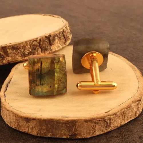 Image of Natural Labradorite raw gemstone Cufflink 
