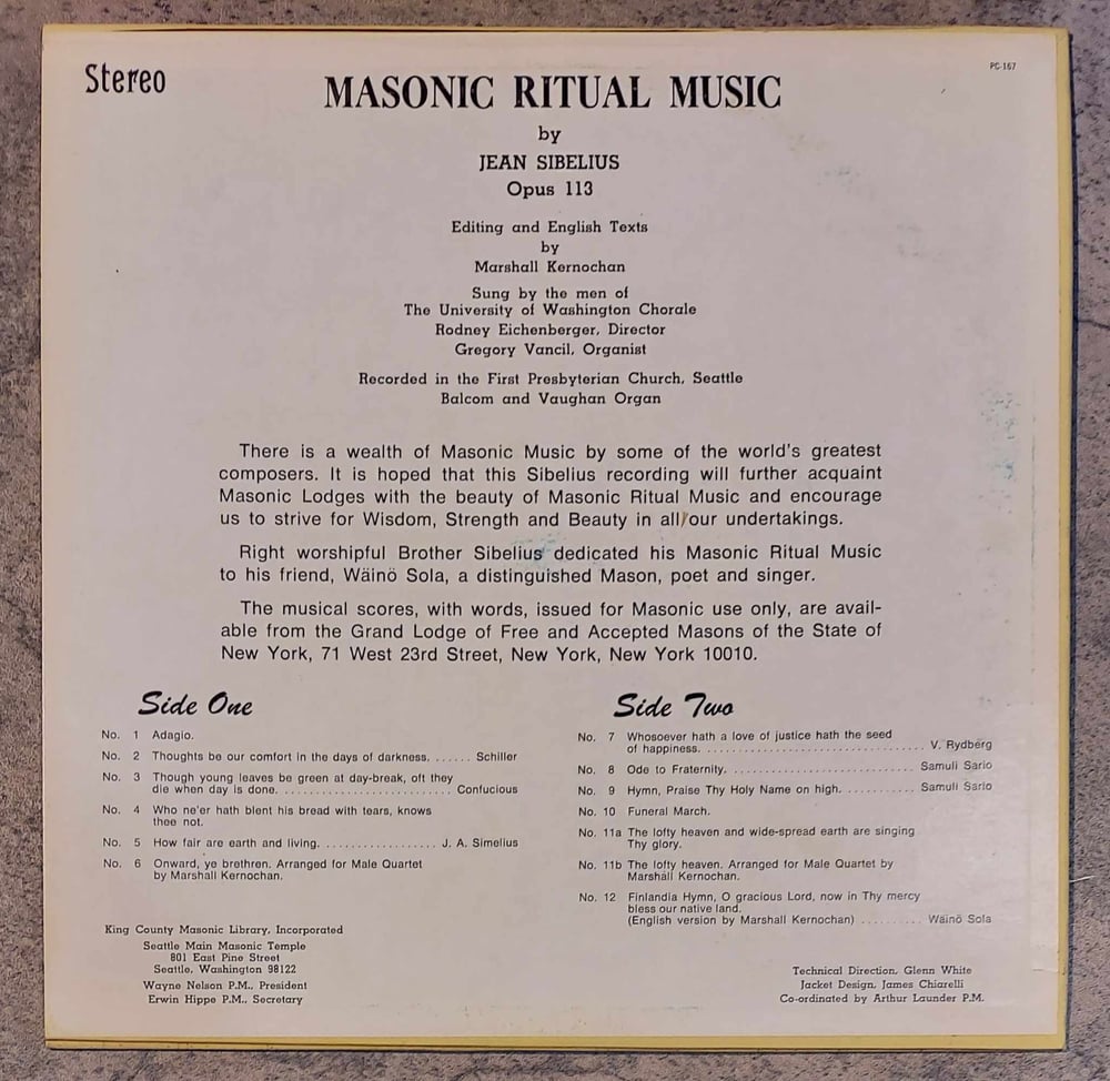 Masonic Ritual Music vinyl LP - RARE