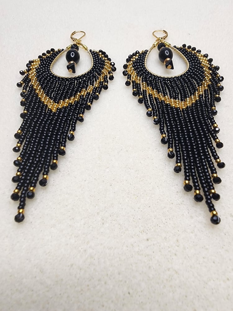 Image of Midnight Goddess Fringe Earrings 