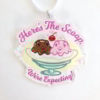 Image of Baby/Pregnancy Reveal/Announcement Cute Plastic Ornament with Retro Ice Cream Illustration "Here's t