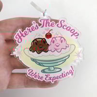 Image of Baby/Pregnancy Reveal/Announcement Cute Plastic Ornament with Retro Ice Cream Illustration "Here's t