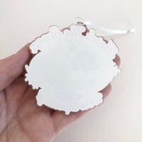 Image of Baby/Pregnancy Reveal/Announcement Cute Plastic Ornament with Retro Ice Cream Illustration "Here's t