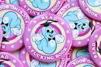 Image of Read a Fucking Book Funny Bookworm Pinback Button/Badge! Retro Art!