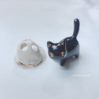 Image 1 of Black kitty with ghost mask ceramic figurine 