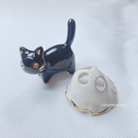 Image 5 of Black kitty with ghost mask ceramic figurine 