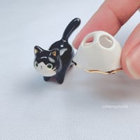 Image 2 of Tuxedo cat with ghost mask ceramic figurine 