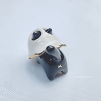 Image 4 of Tuxedo cat with ghost mask ceramic figurine 