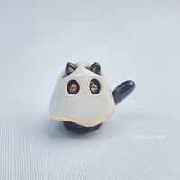 Image 3 of Sitting black kitty with ghost mask ceramic figurine 