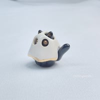 Image 4 of Sitting black kitty with ghost mask ceramic figurine 