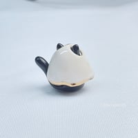 Image 5 of Sitting black kitty with ghost mask ceramic figurine 