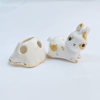 Image 1 of Bunny with ghost mask ceramic figurine (glow in dark)