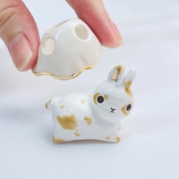 Image 2 of Bunny with ghost mask ceramic figurine (glow in dark)