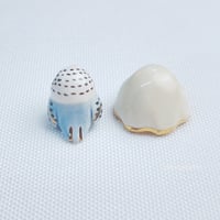 Image 4 of tiny budgie with ghost mask ceramic figurine (glow in dark) 